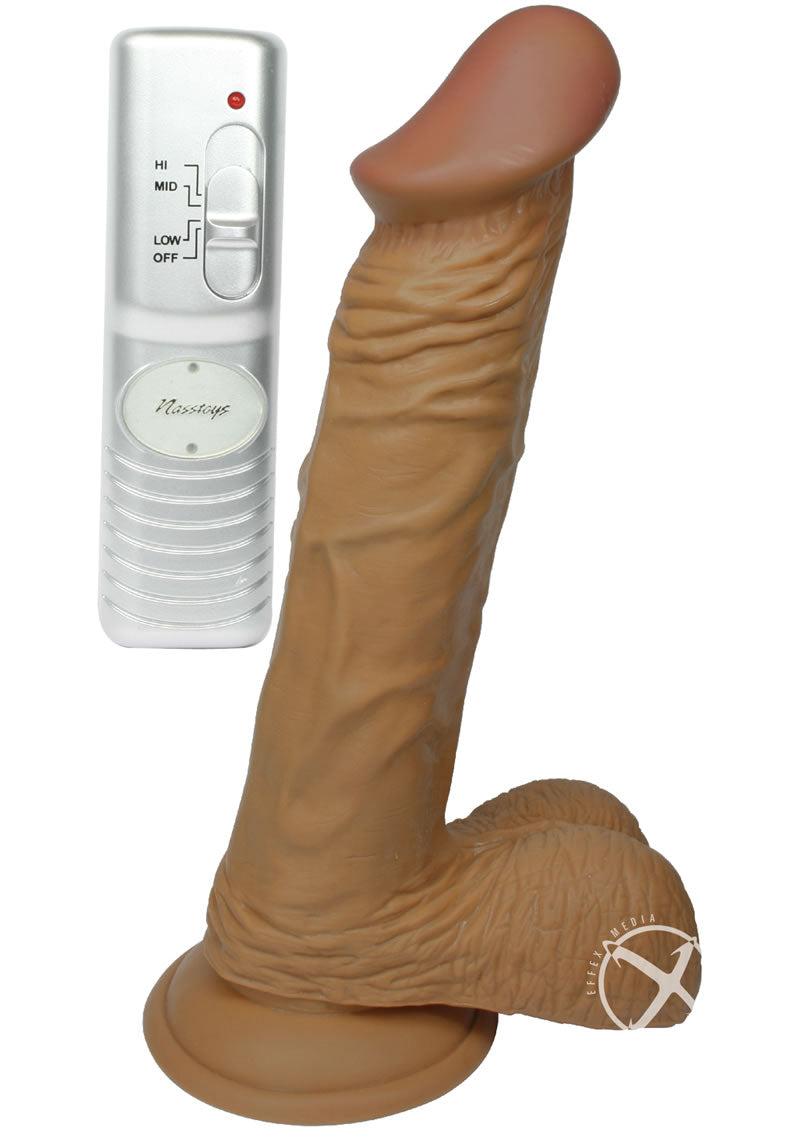 All American Whoppers Vibrating Dildo with Balls Latin - Brown/Caramel - 8in