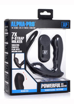 Alpha Pro 7x P-Strap Milker Silicone Rechargeable Vibrating Prostate Plug with Milking Bead, Cock and Ball Ring and Remote Control