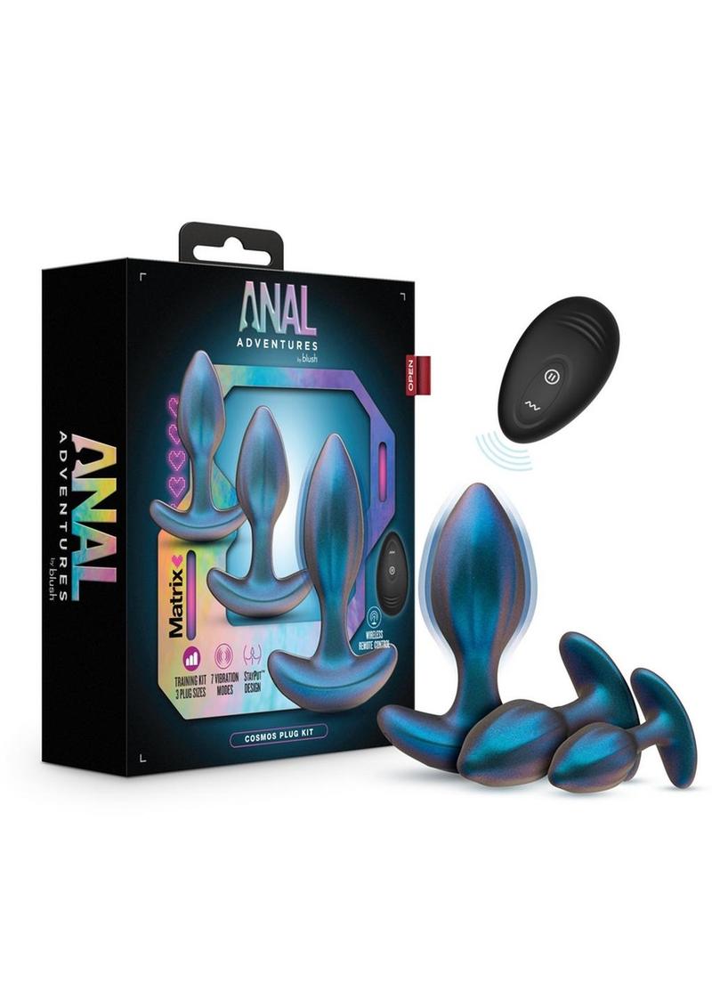 Anal Adventures Matrix Cosmos Plug Kit Silicone Anal Plug Set - Lunar - Blue