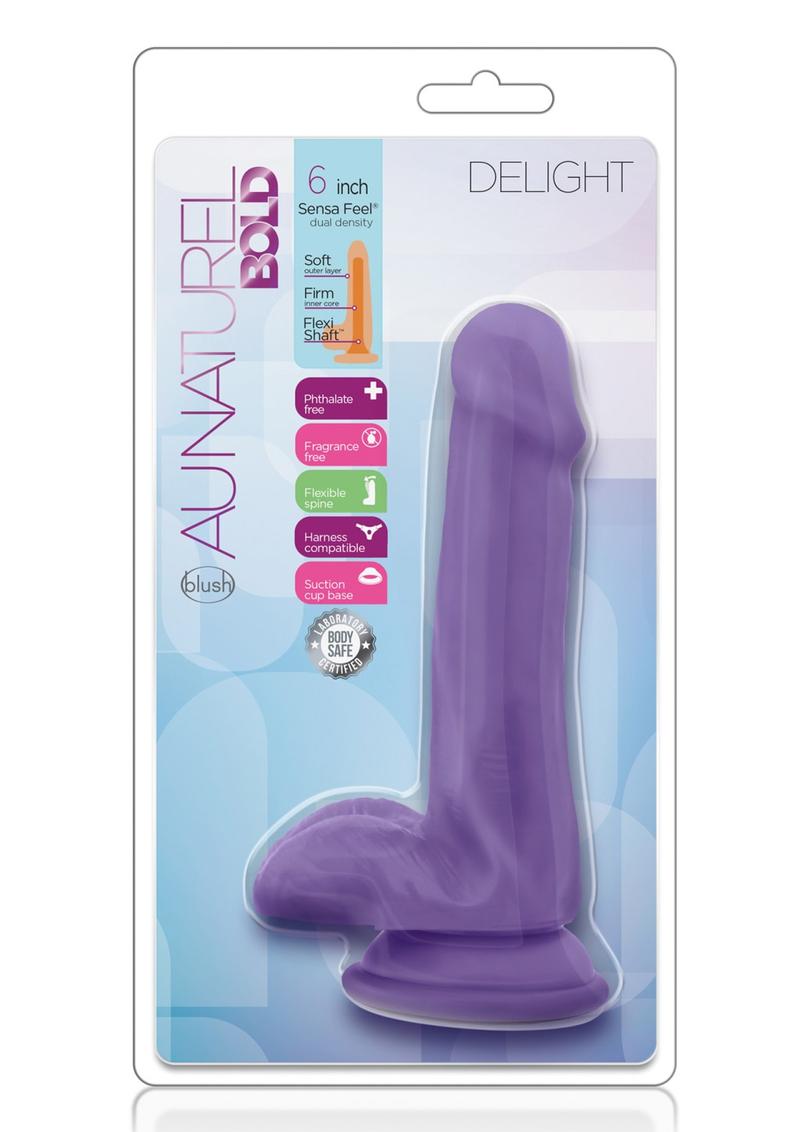 Au Naturel Bold Delight Dildo with Suction Cup - Purple - 6in