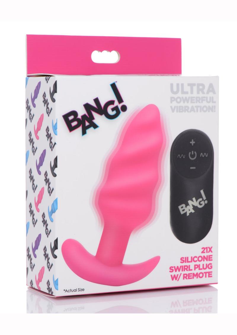 Bang! 21x Vibrating Silicone Rechargeable Swirl Butt Plug with Remote Control