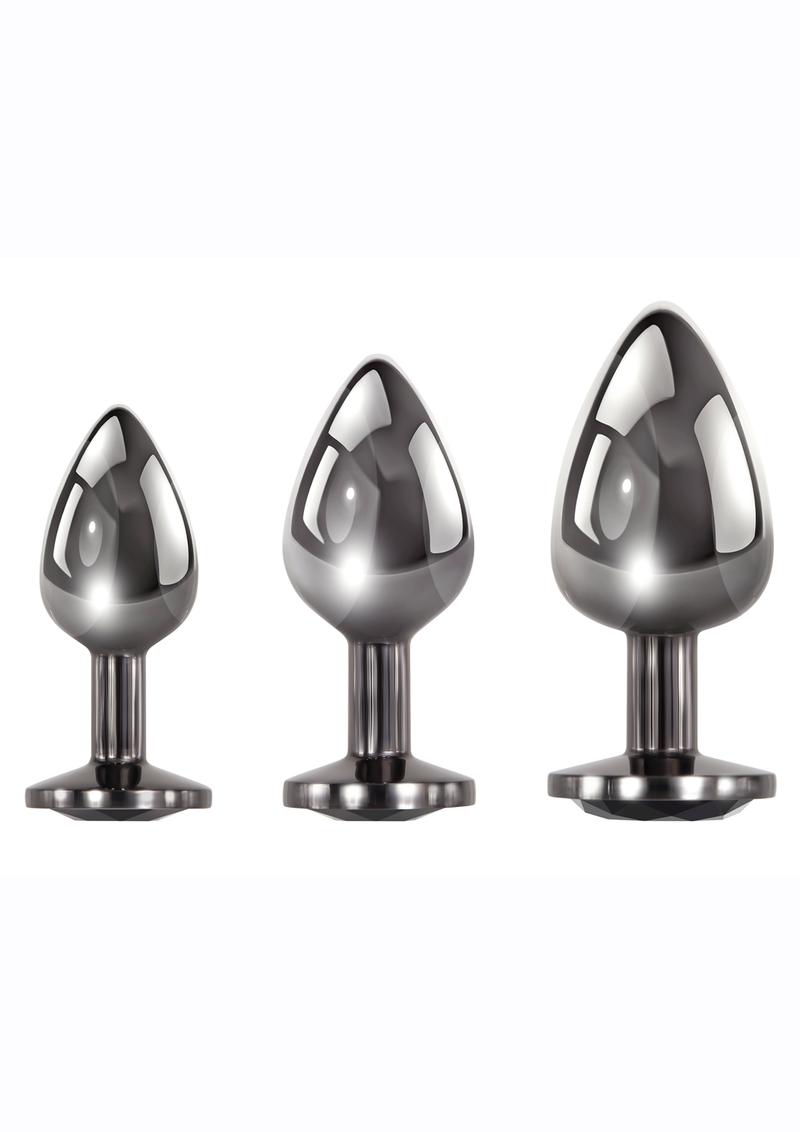 Black Gem Anal Plug - Black/Metal - 3 Piece Set/Set