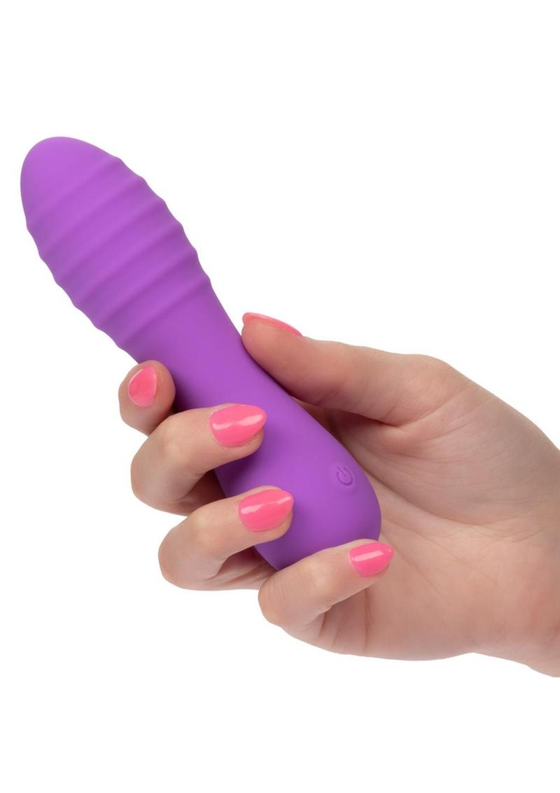 Bliss Liquid Silicone Ripple Rechargeable Vibrator with Clitoral Stimulator - Purple