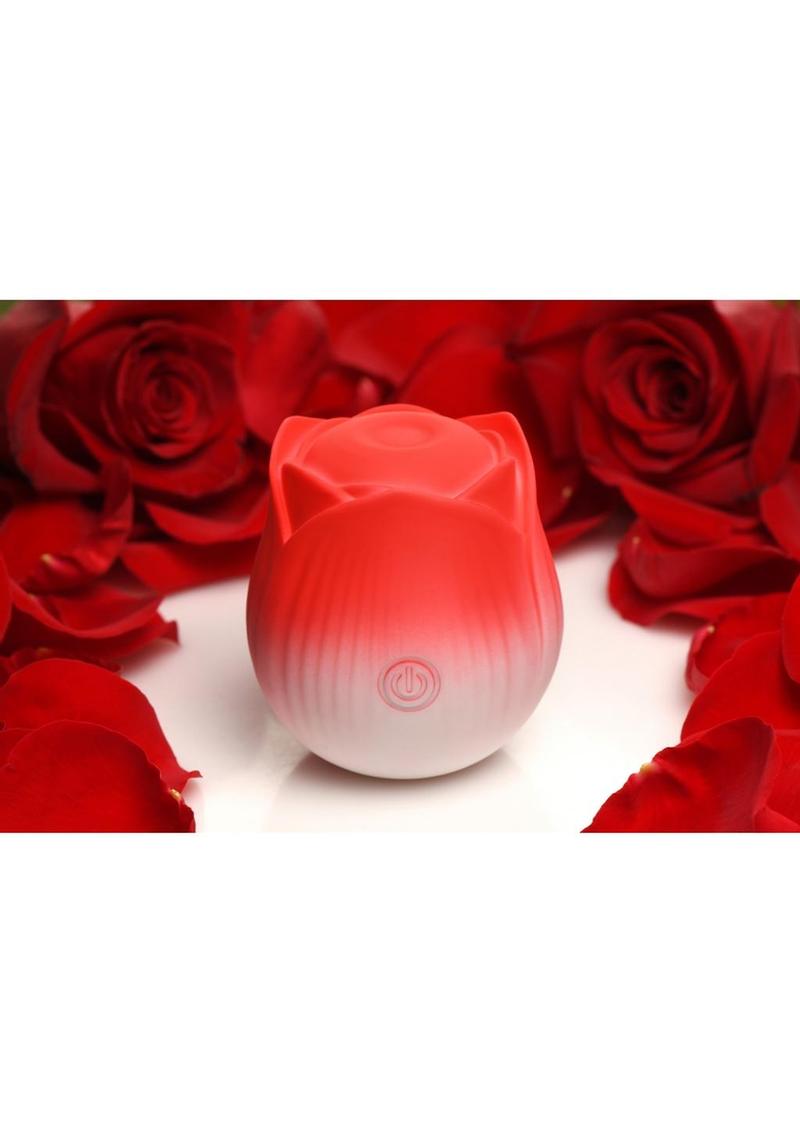 Bloomgasm Pulsing Petals Throbbing Silicone Rechargeable Rose Stimulator - Red/White