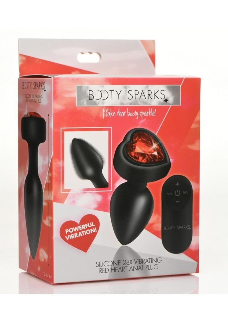 Booty Sparks 28x Rechargeable Silicone Vibrating Heart Anal Plug with Remote Control - Red - Small