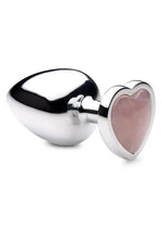 Booty Sparks Gemstones Rose Quartz Heart Anal Plug - Metal/Pink - Large