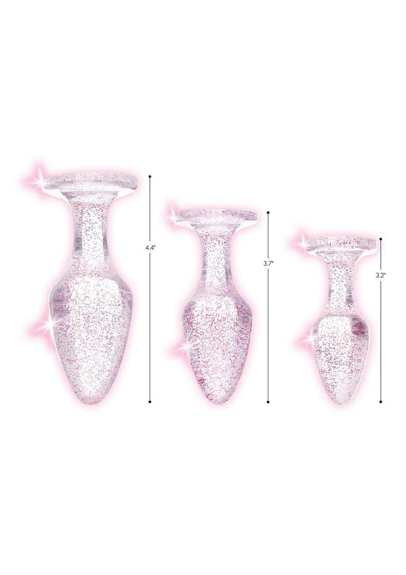 Booty Sparks Glitter Gem Anal Plug - Pink - Large/Medium/Small - 3pc/Set