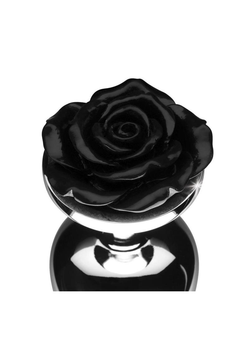 Booty Sparks Rose Butt Plug - Black/Metal - Large