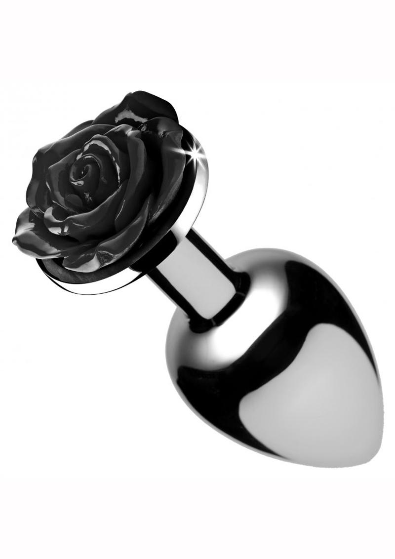 Booty Sparks Rose Butt Plug - Black/Metal - Medium