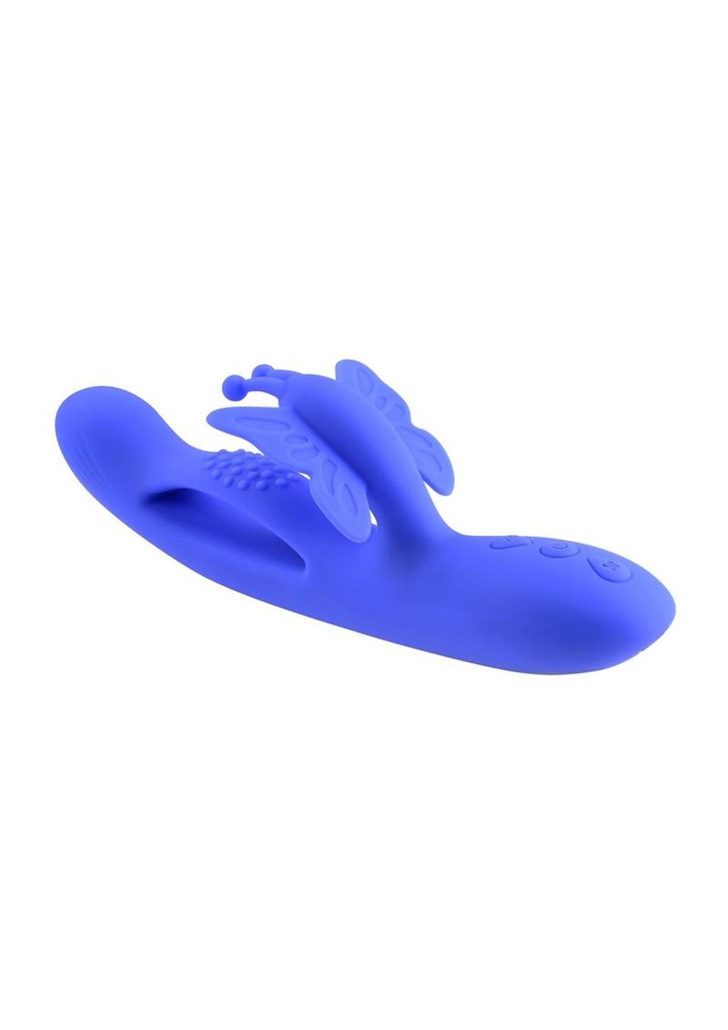 Butterfly Dreams Rechargeable Silicone Dual Stimulating Vibrator - Blue