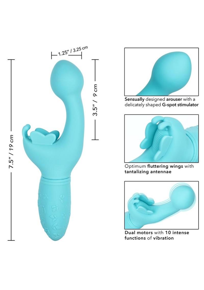 Butterfly Kiss Rechargeable Silicone Dual Vibrator - Blue