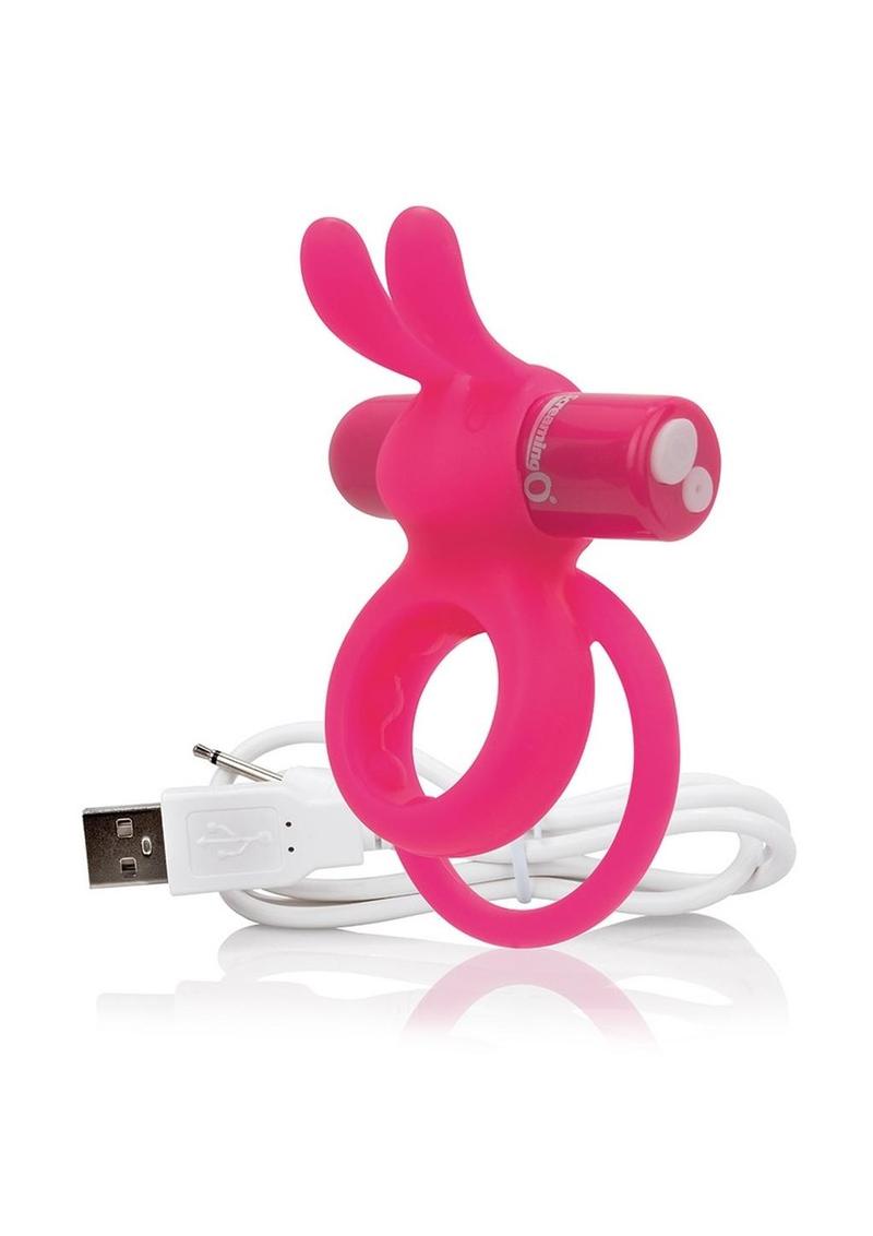 Charged Ohare Rechargeable Silicone Waterproof Rabbit Cock Ring - Pink