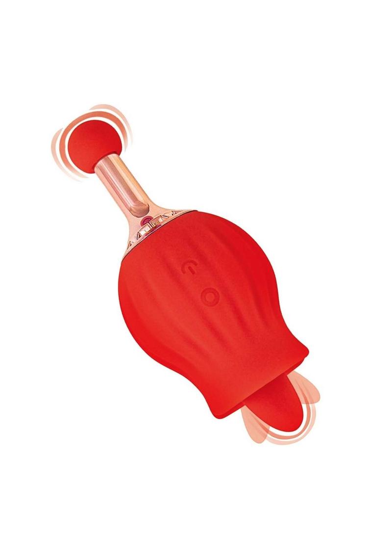 Clit-Tastic Rose Bud Dual Massager Rechargeable Silicone with Clitoral Stimulator - Red