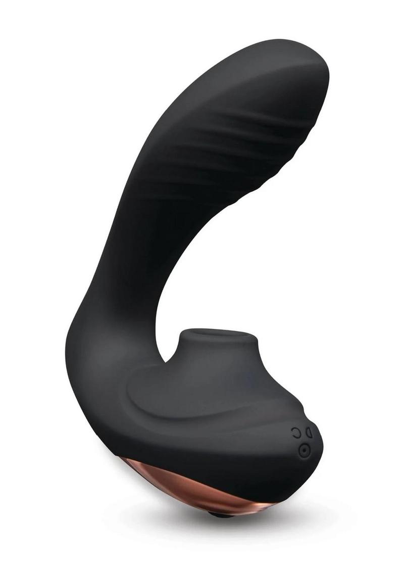 Coquette Royal Embrace Rechargeable Silicone Dual Vibrator with Clitoral Stimulator - Black/Gold