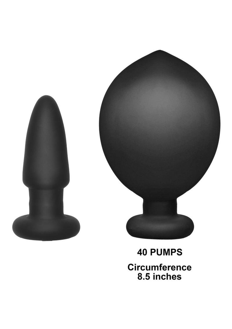 Deluxe Wonder Plug Inflatable Silicone Vibrating Butt Plug with Remote Control - Black