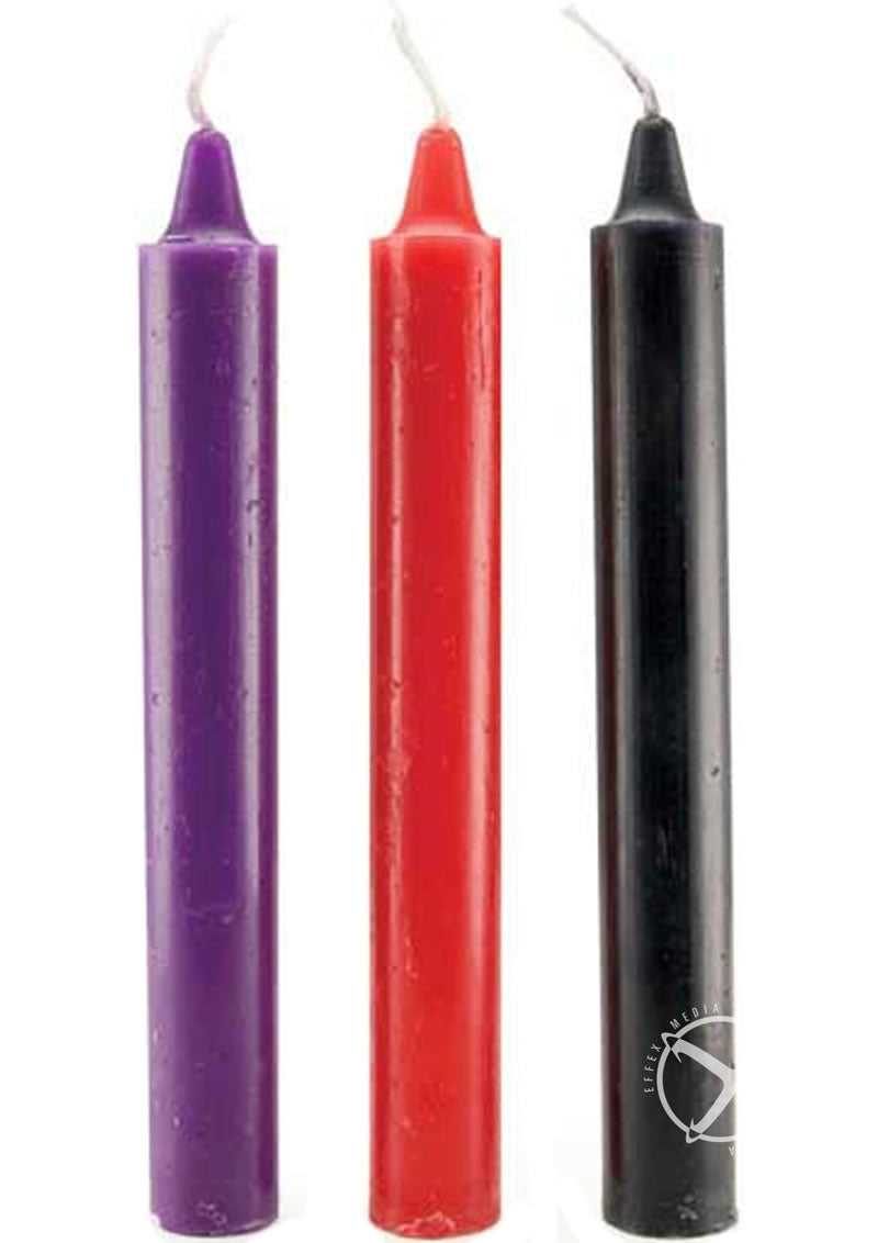 Doc Johnson Japanese Drip Candles - Assorted Colors/Black/Purple/Red - 3 Pack