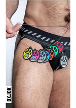 Dog Pack Pup Taggers 6-Tag Dog Jock - Black/Silver - Small