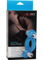 Double Dolphin Vibrating Cock Ring with Clitoral Stimulation - Blue