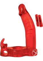 Double Penetrator Rabbit Vibrating Cock Ring - Red