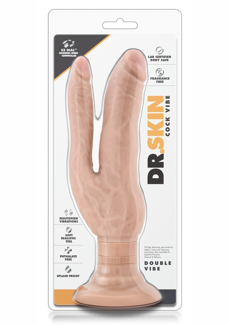 Dr. Skin Cock Vibes Dual Penetrating Vibrating Dildo - Vanilla - 7in