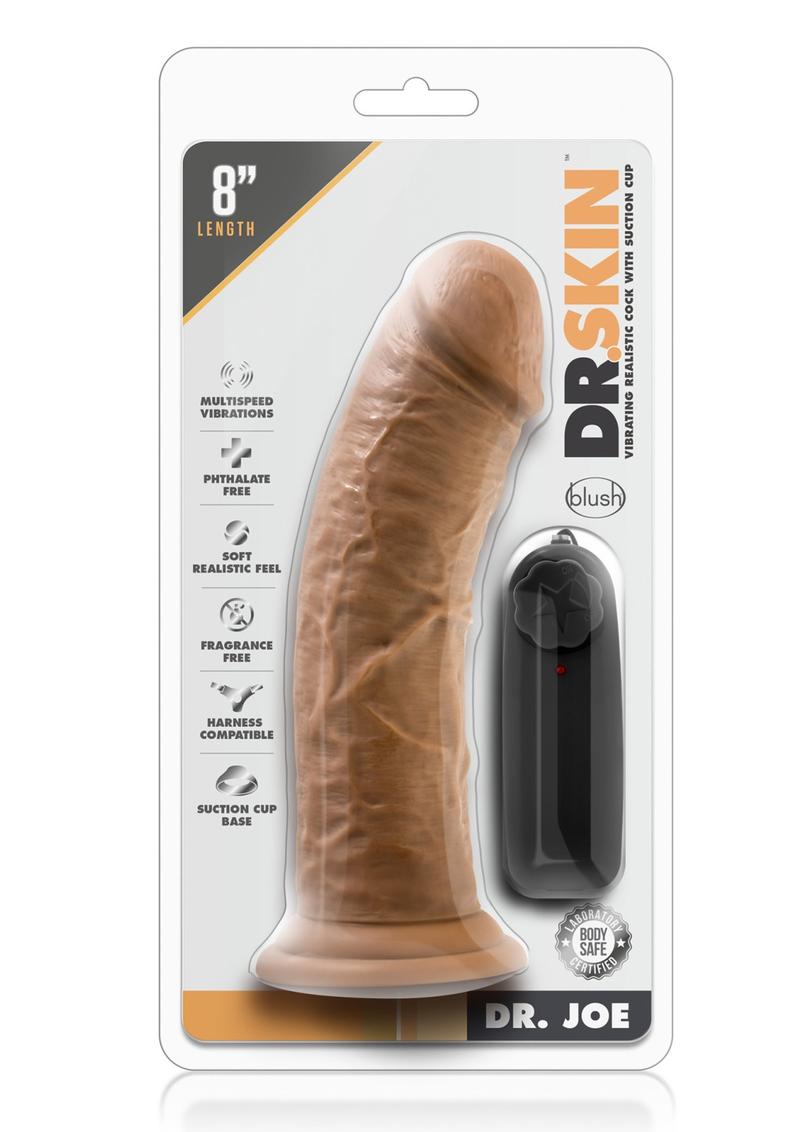 Dr. Skin Dr. Joe Vibrating Dildo with Remote Control - Caramel/Mocha - 8in