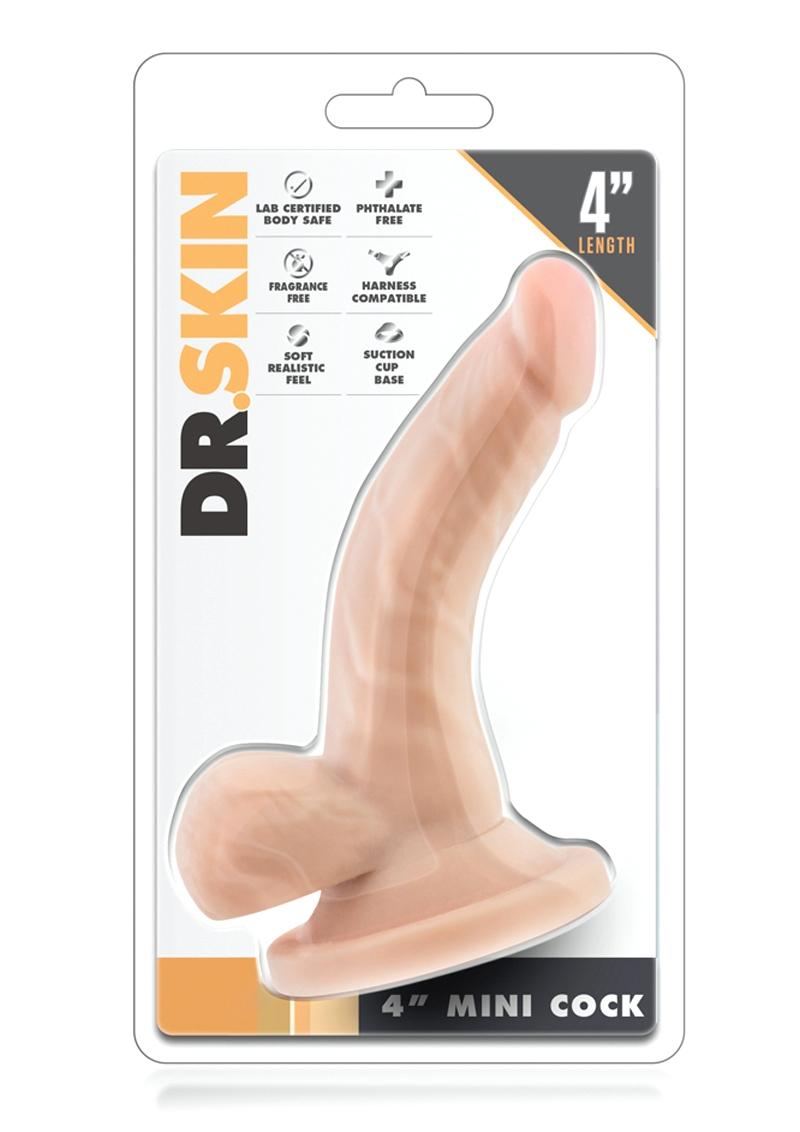 Dr. Skin Mini Dildo with Balls and Suction Cup - Vanilla - 4in