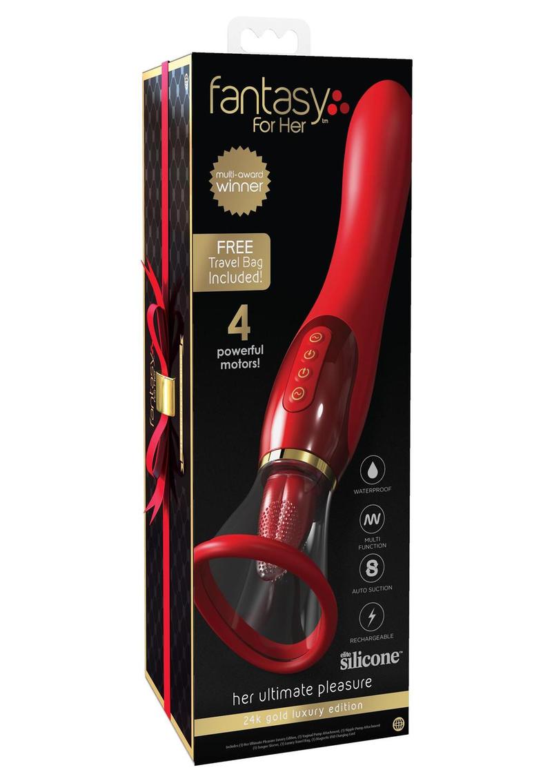 Fantasy For Her Her Ultimate Pleasure 24k Gold Luxury Edition Silicone Vibrating Multi Speed USB Rechargeable Clit Stimulator Waterproof - Red