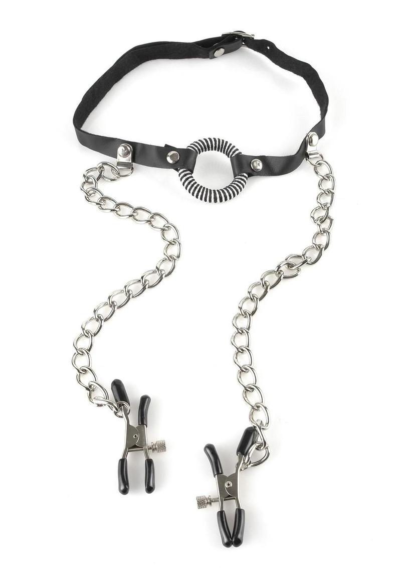 Fetish Fantasy O-Ring Gag with Nipple Clamps