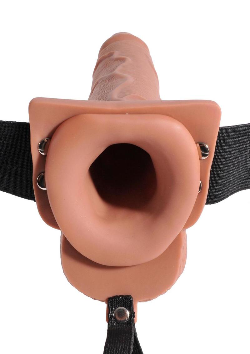 Fetish Fantasy Series Hollow Squirting Strap-On Dildo with Balls and Harness - Caramel - 7.5in