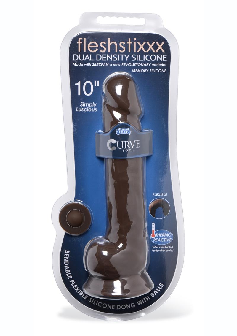 Fleshstixxx Dual Density Silicone Bendable Dong with Balls - Chocolate - 10in