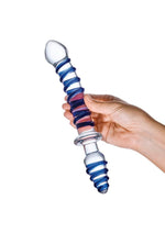 Glas Mr Swirly Double Ended Glass Dildo and Butt Plug - Blue/Clear - 10in