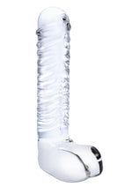 Glas Realistic Ribbed Glass G-Spot Dildo with Balls