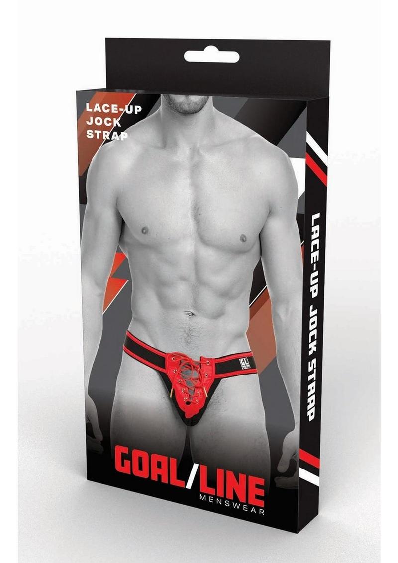 Goal Line Lace-Up Jockstrap - Red - Large/XLarge