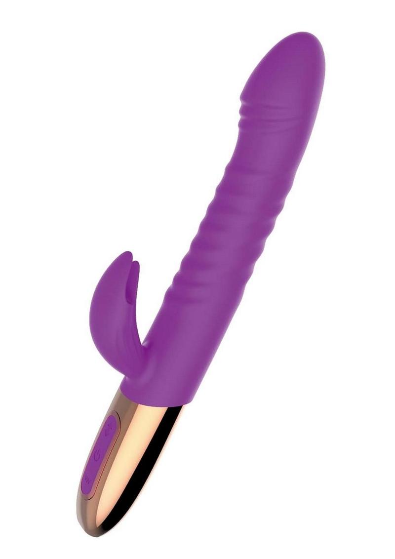 Goddess Thrusting Delight Rechargeable Silicone Dual Stimulating Vibrator - Purple