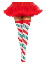 Holiday Ribbon Thigh High - Green/Red/White - One Size