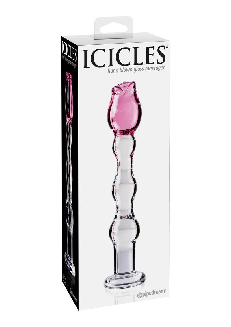 Icicles No. 12 Beaded Flower Glass Dildo - Clear/Pink - 7.25in