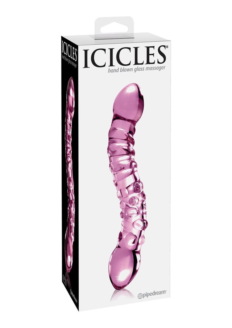 Icicles No. 55 Double-Sided Textured Glass Dildo - Pink - 9in