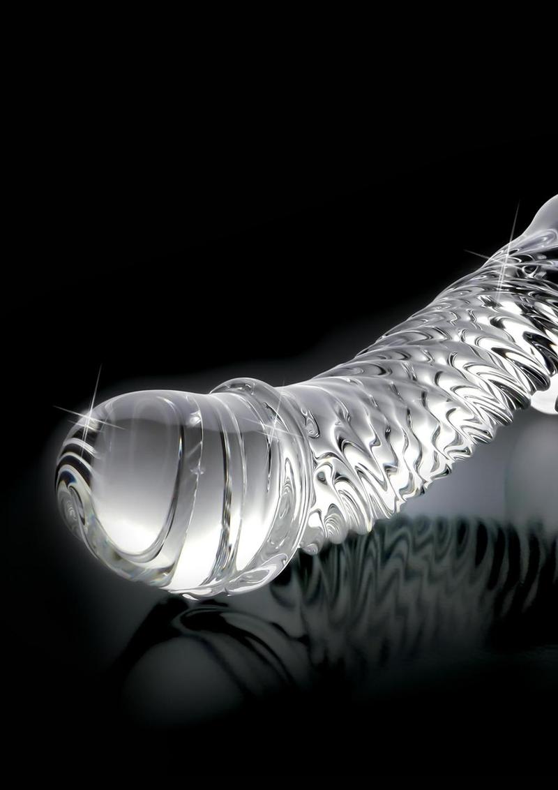 Icicles No. 61 Textured Glass G-Spot Dildo with Balls - Clear - 5in