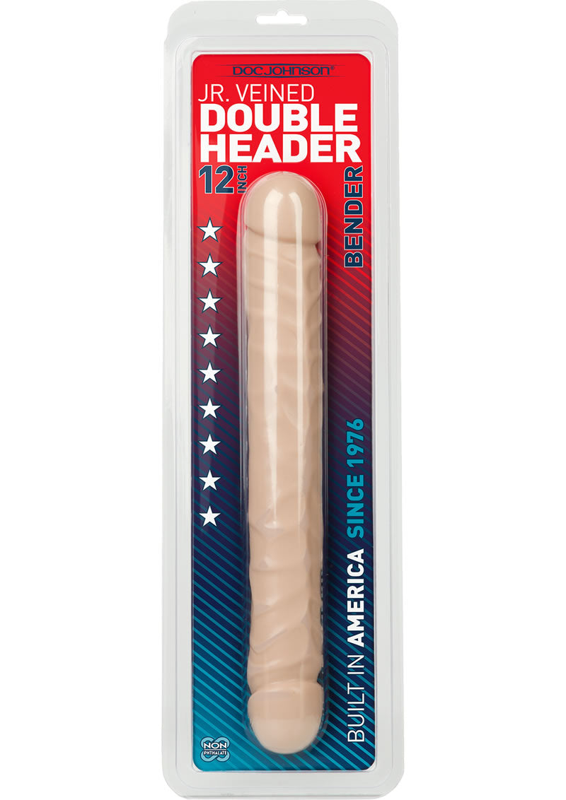 Jr. Veined Double Header Bender Dildo - Flesh/Vanilla - 12in