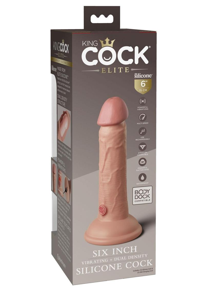 King Cock Elite Dual Density Vibrating Rechargeable Silicone Dildo - Vanilla - 6in