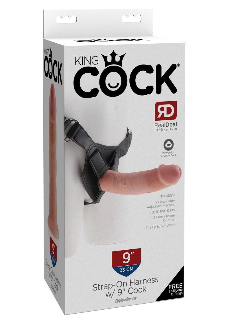 King Cock Strap-On Harness with Dildo - Flesh/Vanilla - 9in