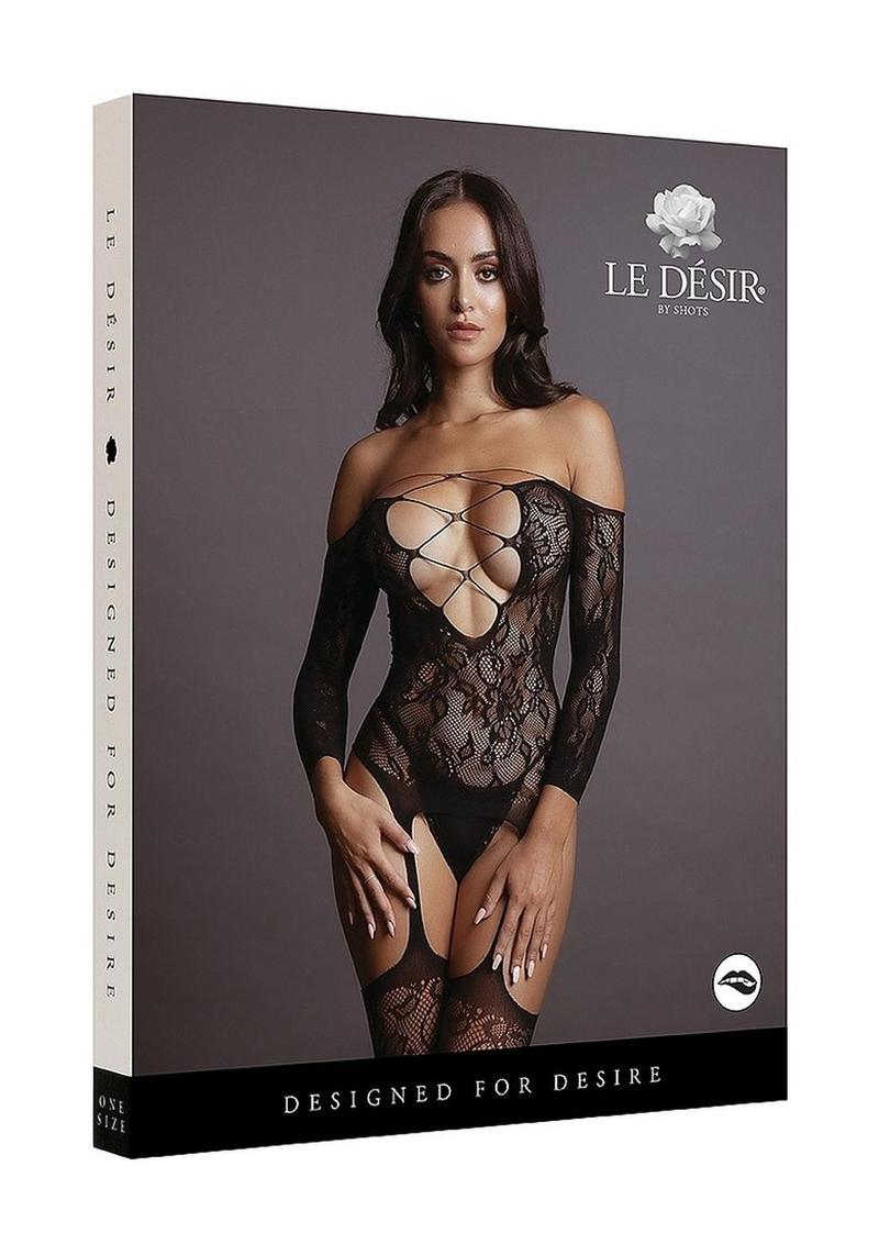 Le Desir Criss Cross Neck Bodystocking - Black - One Size