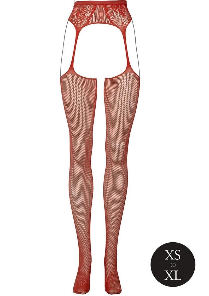 Le Desir Fishnet and Lace Garterbelt Stocking - One Size - Sunset Glow - Orange - One Size