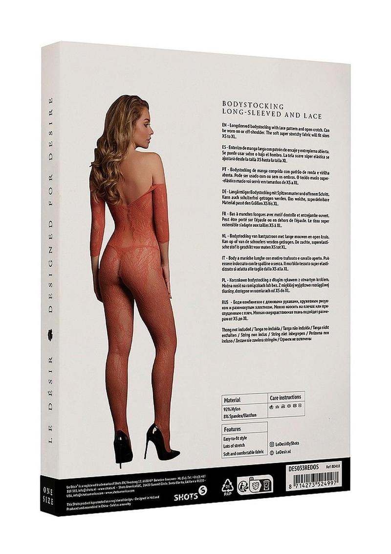 Le Desir Lace Long Sleeved Bodystocking - One Size - Sunset Glow