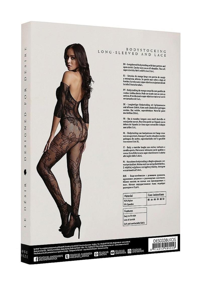 Le Desir Lace Sleeved Bodystocking - Black - One Size