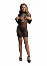 Le Desir Long Sleeve Fishnet Dress - Black - One Size