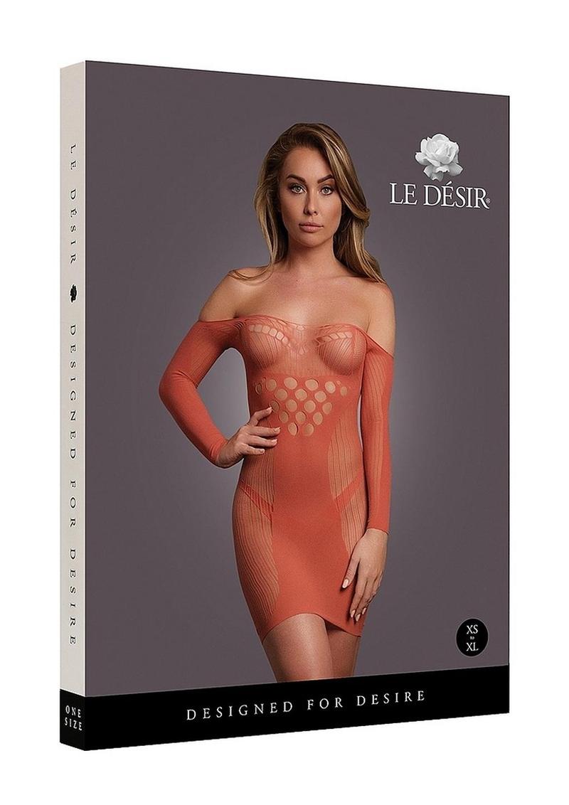 Le Desir Long Sleeved Net Mini Dress - One Size - Sunset Glow - Orange/Red - One Size