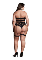 Le Desir Shade Ananke Xii Three Piece with Choker, Bandeau Top and Pantie with Garters - Black - Queen