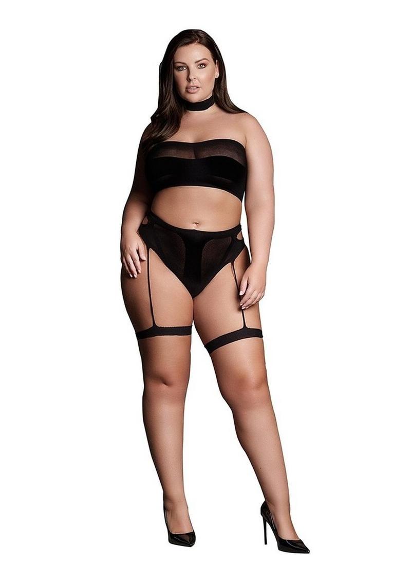 Le Desir Shade Ananke Xii Three Piece with Choker, Bandeau Top and Pantie with Garters