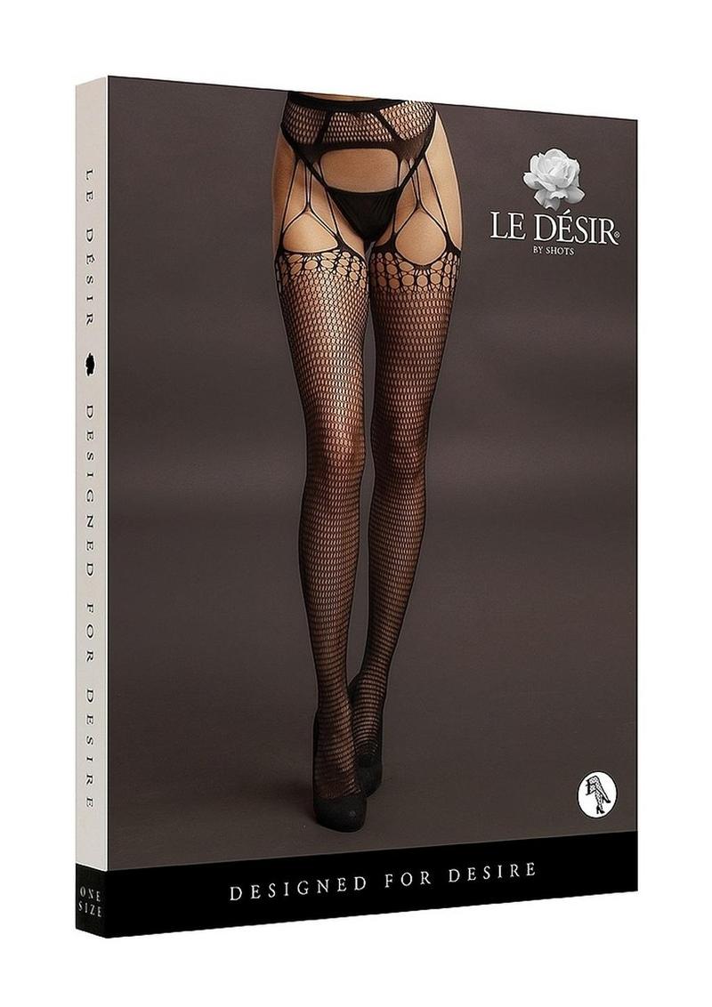 Le Desir Shredded Suspender Pantyhose - Black - One Size